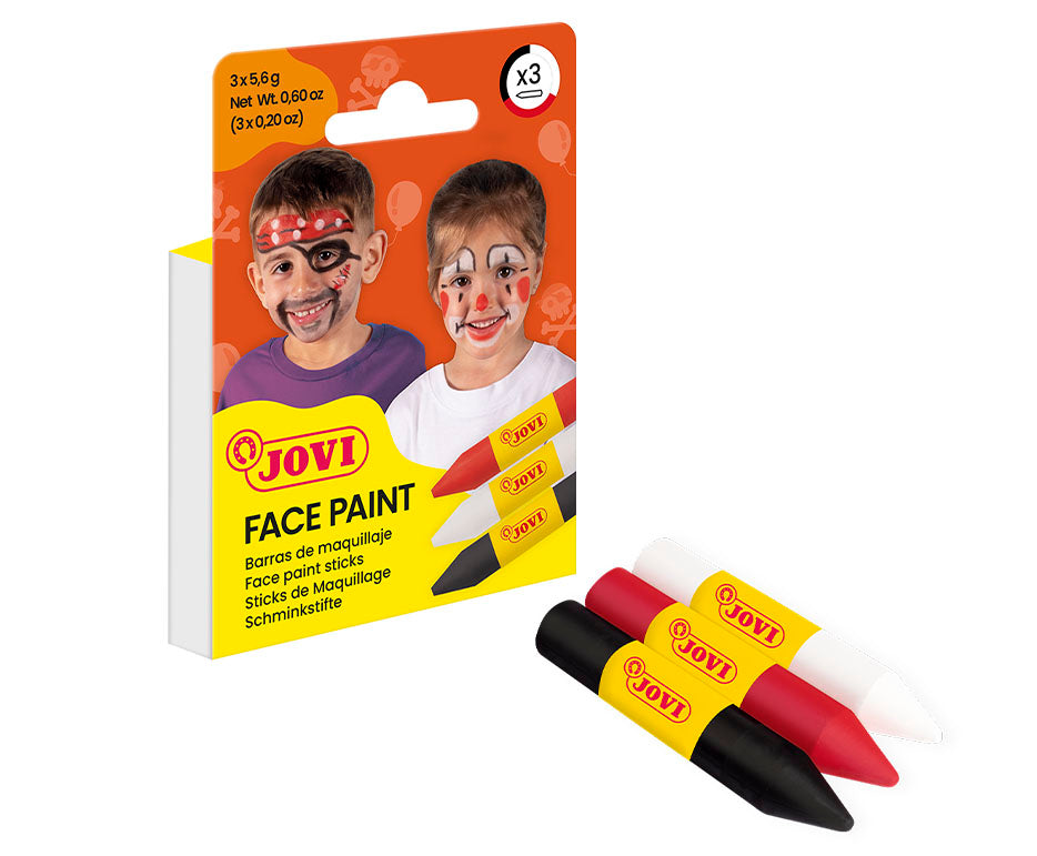 JOVI σετ χρωμάτων face painting σε στικ 3 x 5,6 g - κόκκινο, λευκό και μαύρο