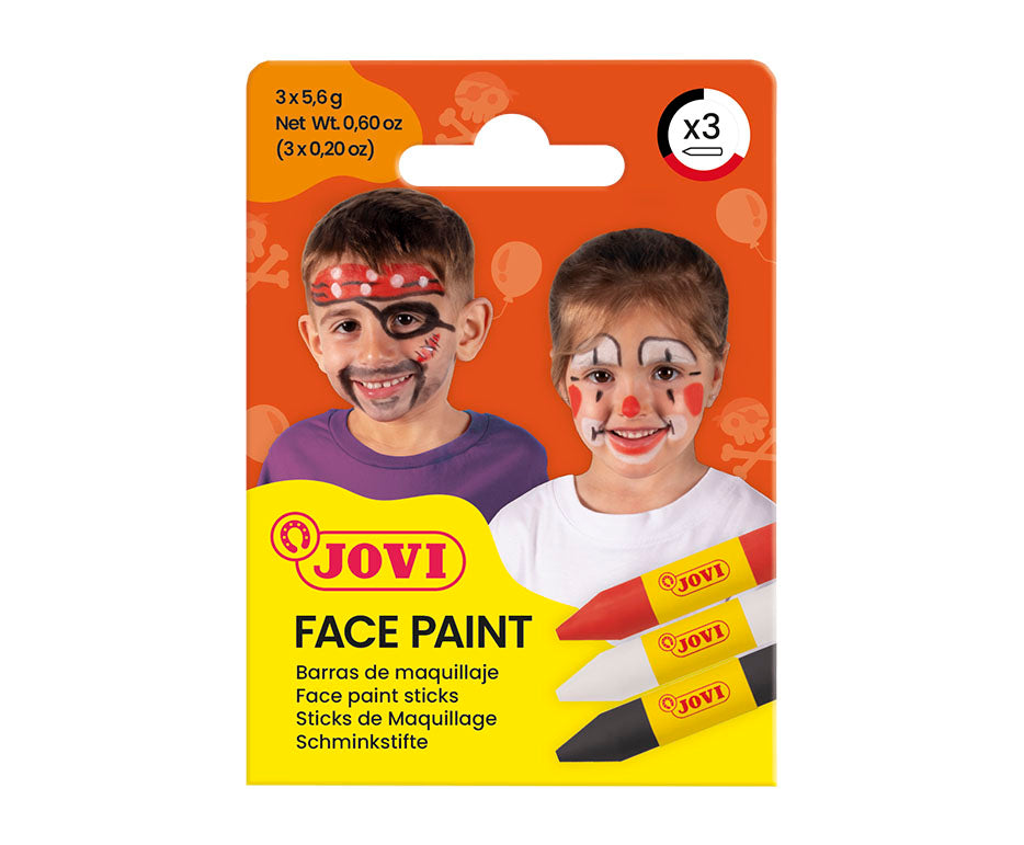 JOVI σετ χρωμάτων face painting σε στικ 3 x 5,6 g - κόκκινο, λευκό και μαύρο