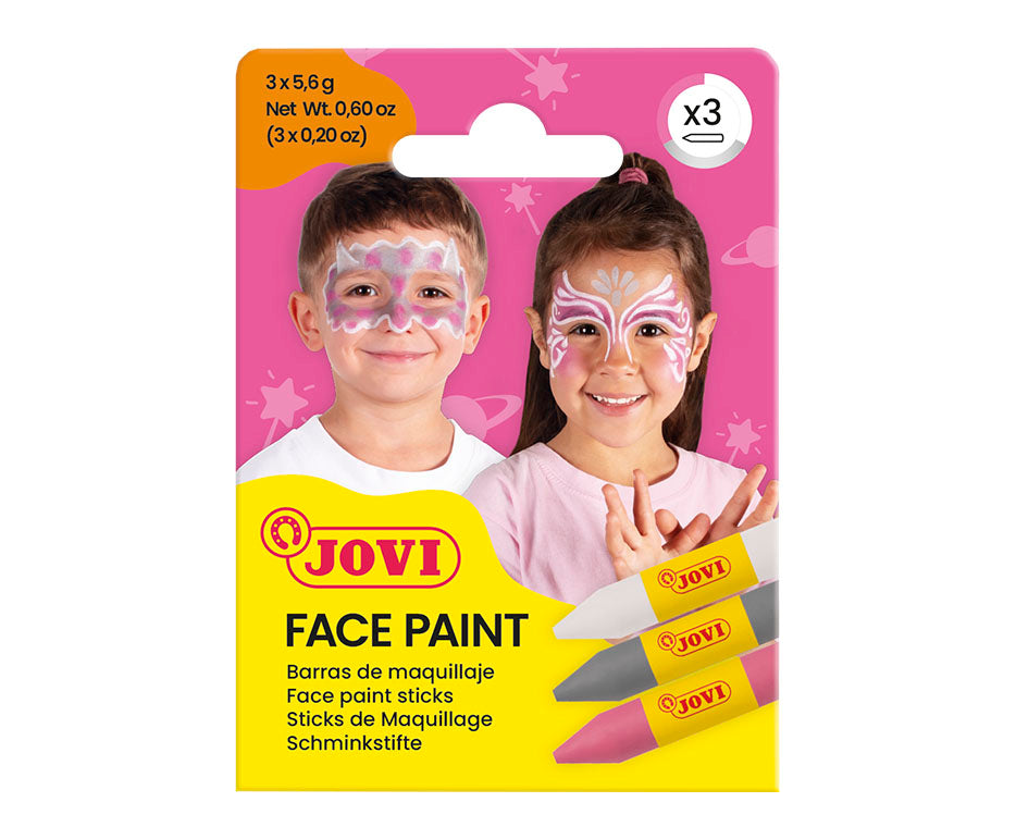 JOVI σετ χρωμάτων face painting σε στικ 3 x 5,6 g - ροζ, ασημί και λευκό