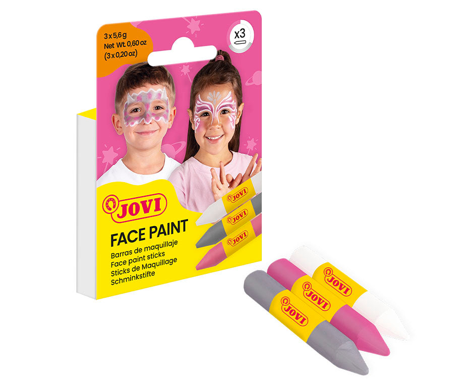 JOVI σετ χρωμάτων face painting σε στικ 3 x 5,6 g - ροζ, ασημί και λευκό