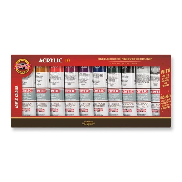 KOH-I-NOOR Acrylic 10 - Σετ ακρυλικών χρωμάτων με μέσο και διαλυτικό