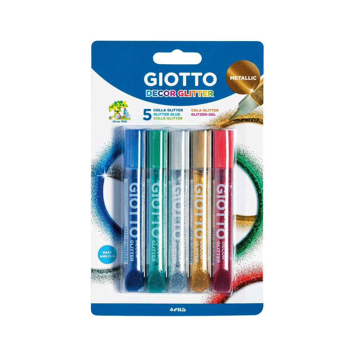 Κόλλα με χρυσόσκονη GIOTTO Glitter Glue μεταλλικά χρώματα 5 x 10 g