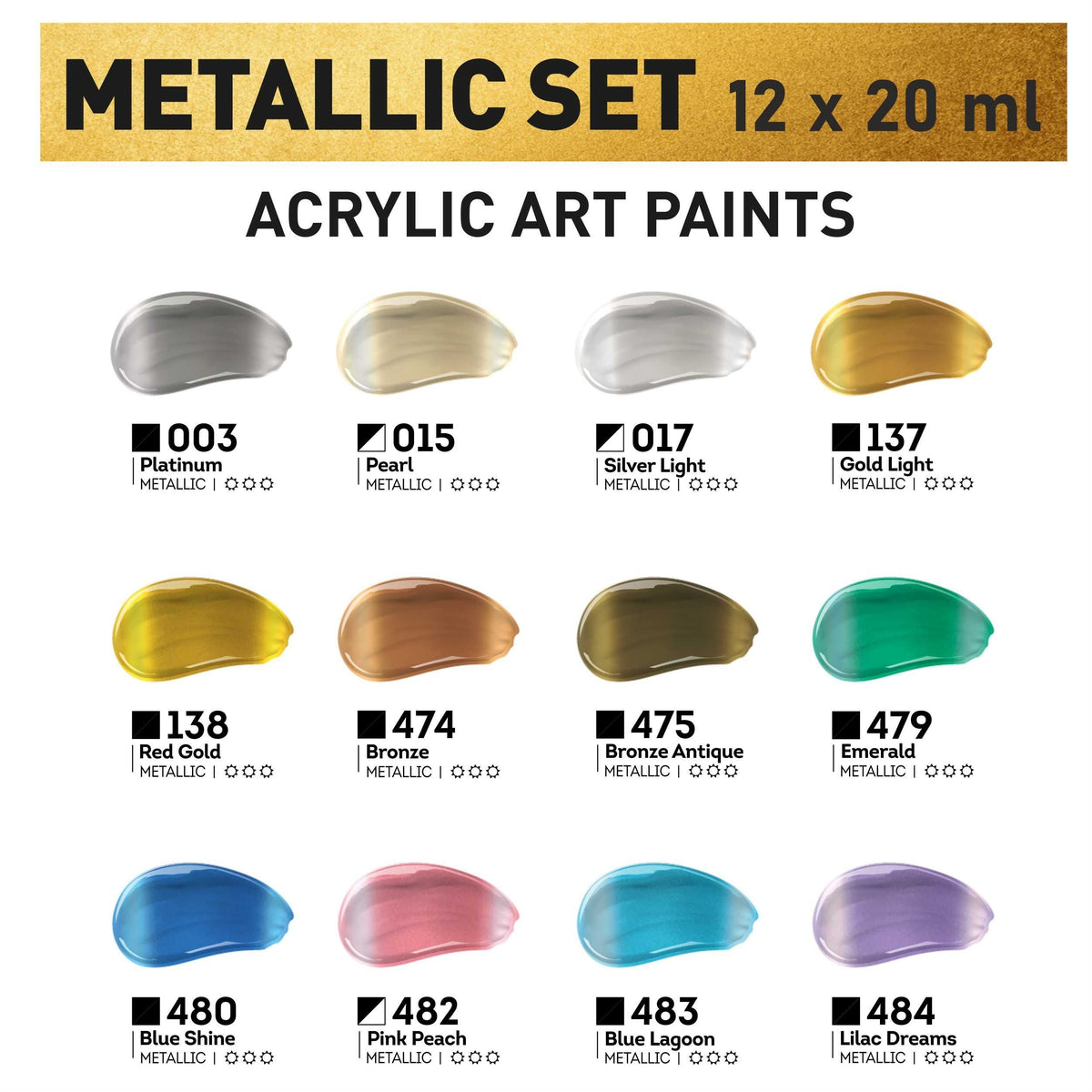 Σετ μεταλλικών ακρυλικών χρωμάτων ACRYL PRO Composite 12x20 ml