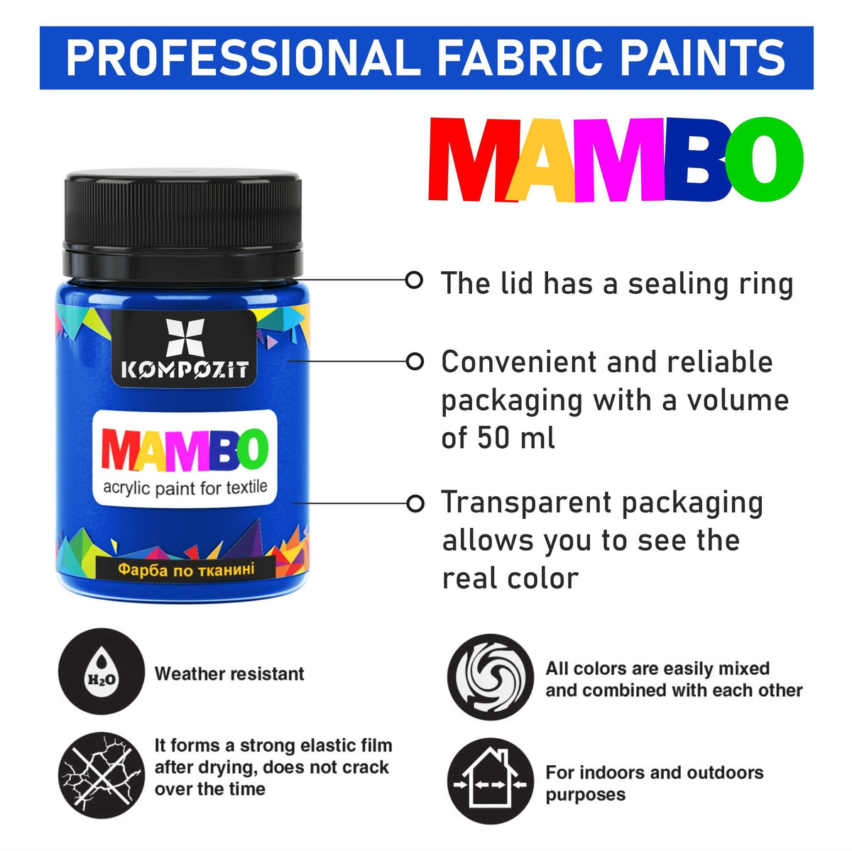 MAMBO Ακρυλική μπογιά για υφάσματα και δέρμα 50ml