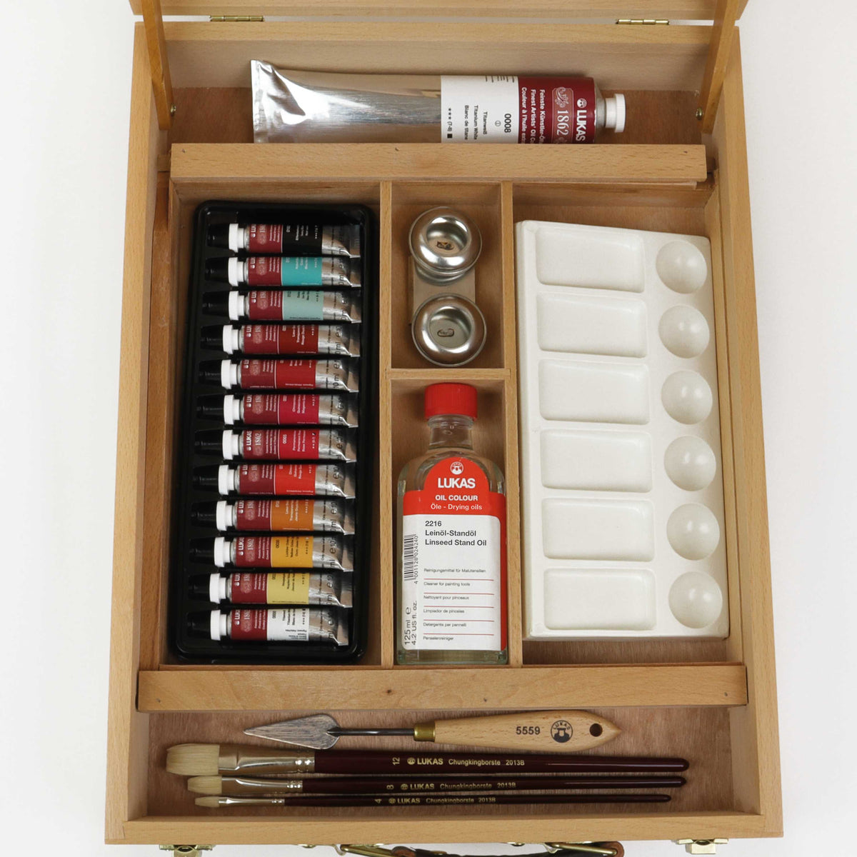 LUKAS 1862 σετ λαδομπογιές σε ξύλινη κασετίνα 12 x 10 ml με αξεσουάρ