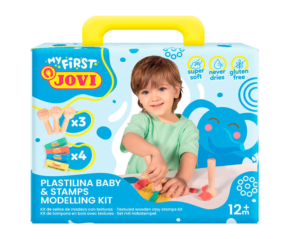 Μαλακή φυσική πλαστελίνη JOVI My First 4 x 38 g – + 3 ξύλινες σφραγίδες