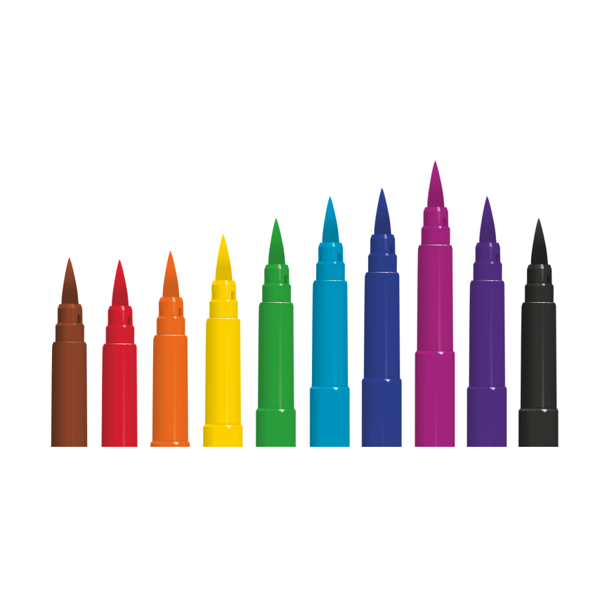 Μαρκαδόροι Colorino Brush με μακριά μύτη πινέλο – 10 χρώματα