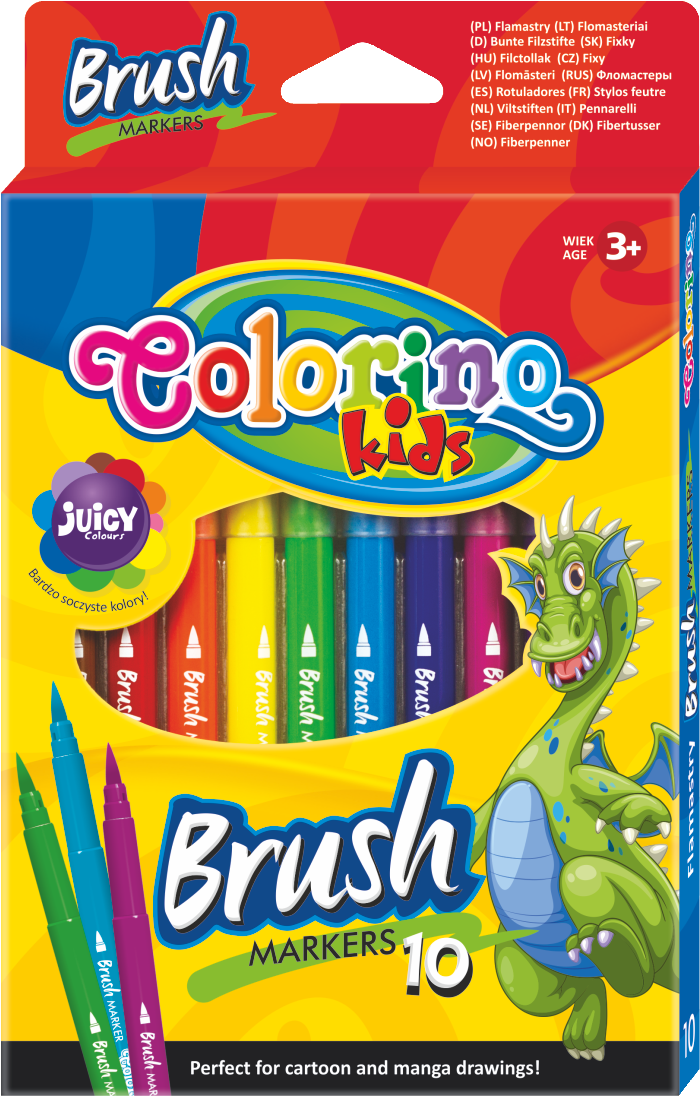 Μαρκαδόροι Colorino Brush με μακριά μύτη πινέλο – 10 χρώματα