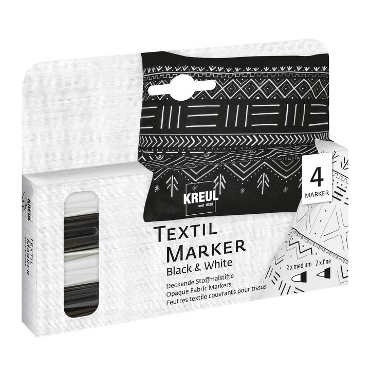 Μαρκαδόροι για ύφασμα Black and White KREUL