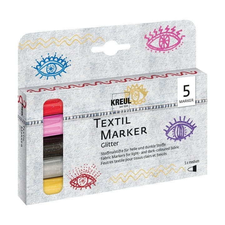 Μαρκαδόροι για ύφασμα Glitter 5 τεμάχεια KREUL