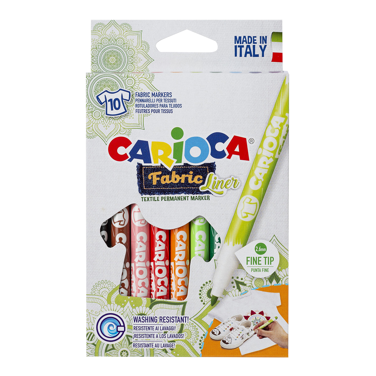Μαρκαδόροι υφάσματος Carioca, λεπτή μύτη, 10 τμχ, διάφορα χρώματα
