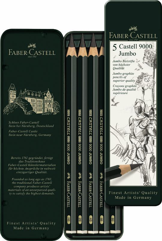 Μολυβια CASTELL 9000 Jumbo 5 τεμαχικα - μεταλλικη θηκη