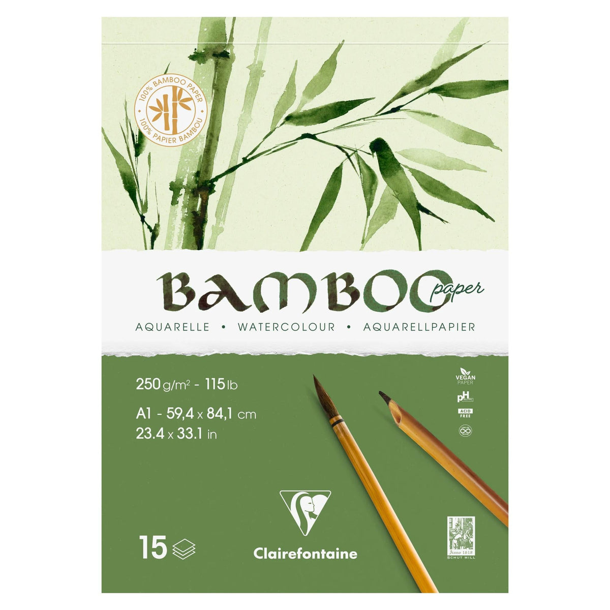 Μπλοκ ακουαρέλας από μπαμπού CLAIREFONTAINE CP 250 g/m² A1 - 15 φύλλα