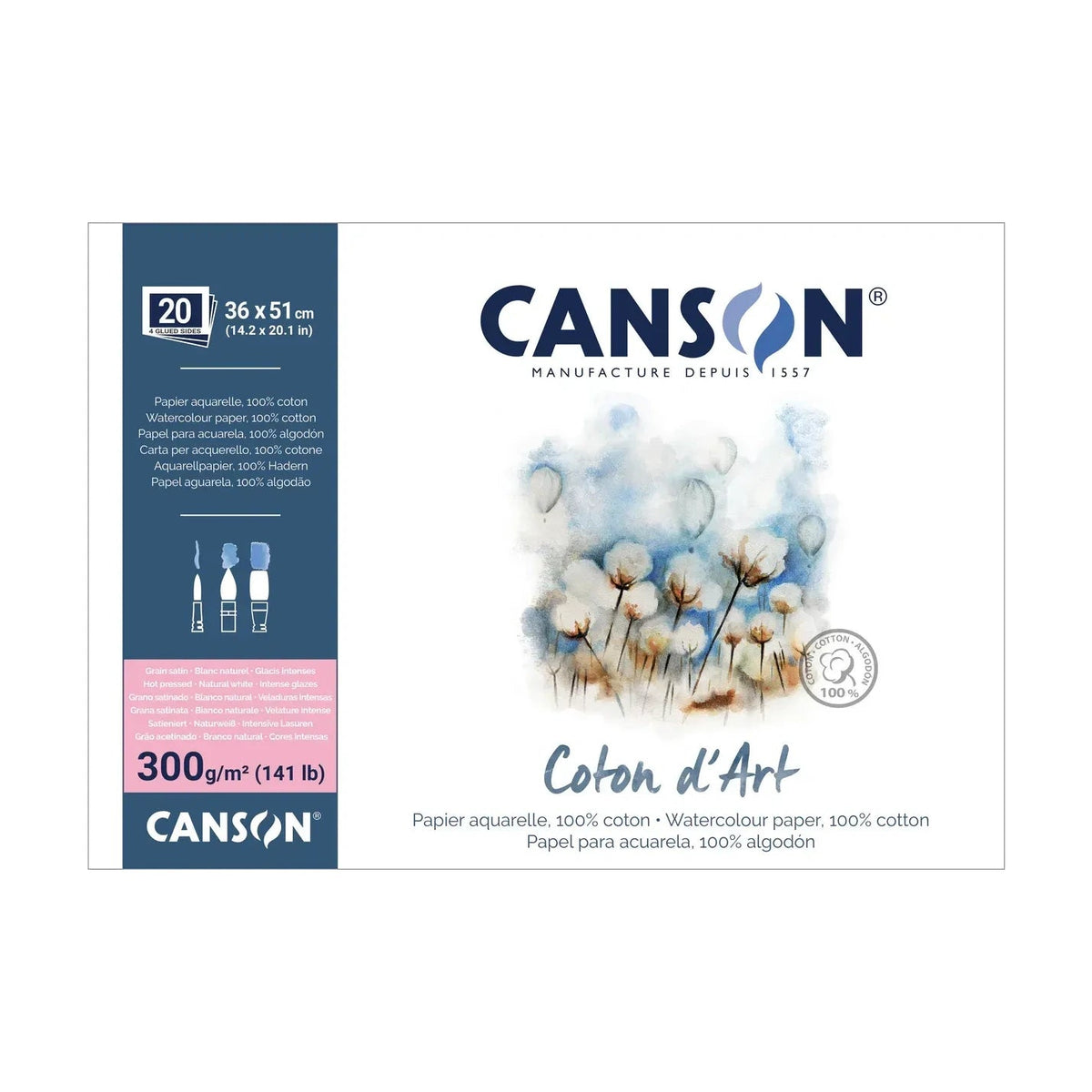 Μπλοκ ακουαρέλας CANSON Coton d'Art HP 300 g/m² 36 x 51 cm - 20 φύλλα