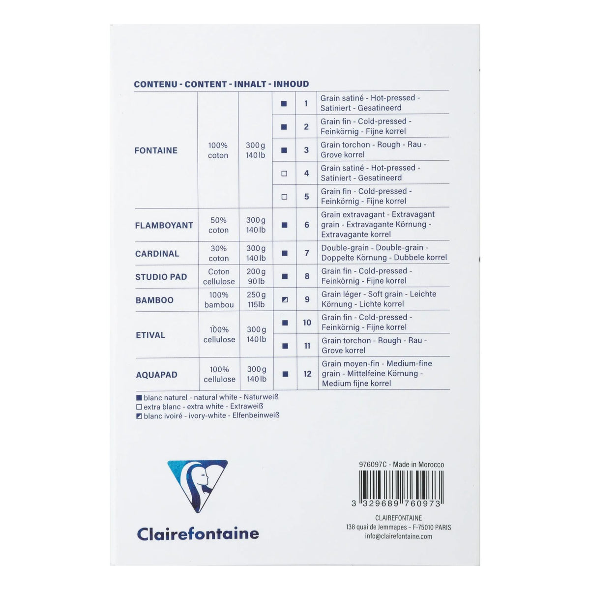 Μπλοκ ακουαρέλας CLAIREFONTAINE Aqua Essentials 200 έως 300 g/m² 10 – 24 cm - 12 φύλλα