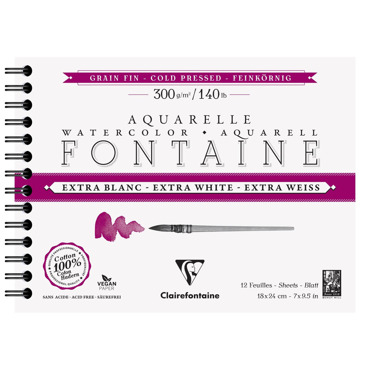 Μπλοκ ακουαρέλας CLAIREFONTAINE Fontaine CP εξαιρετικά λευκό 300 g 18 x 24 cm - 12 φύλλα