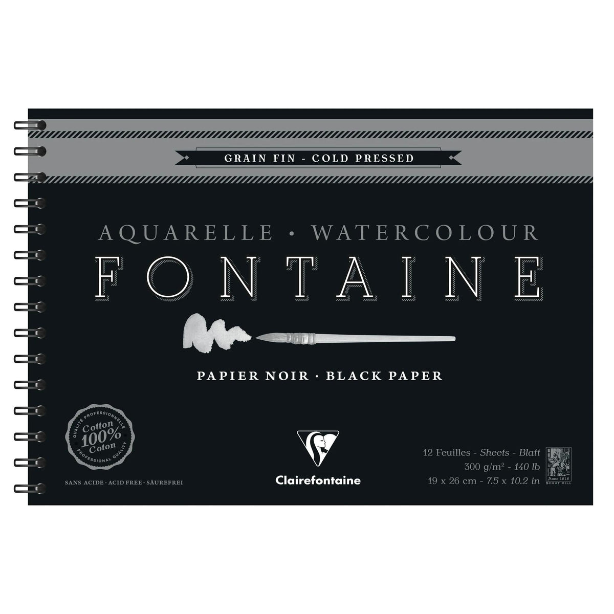 Μπλοκ ακουαρέλας CLAIREFONTAINE Fontaine CP μαύρο 300 g/m² 19 x 26 cm - 12 φύλλα