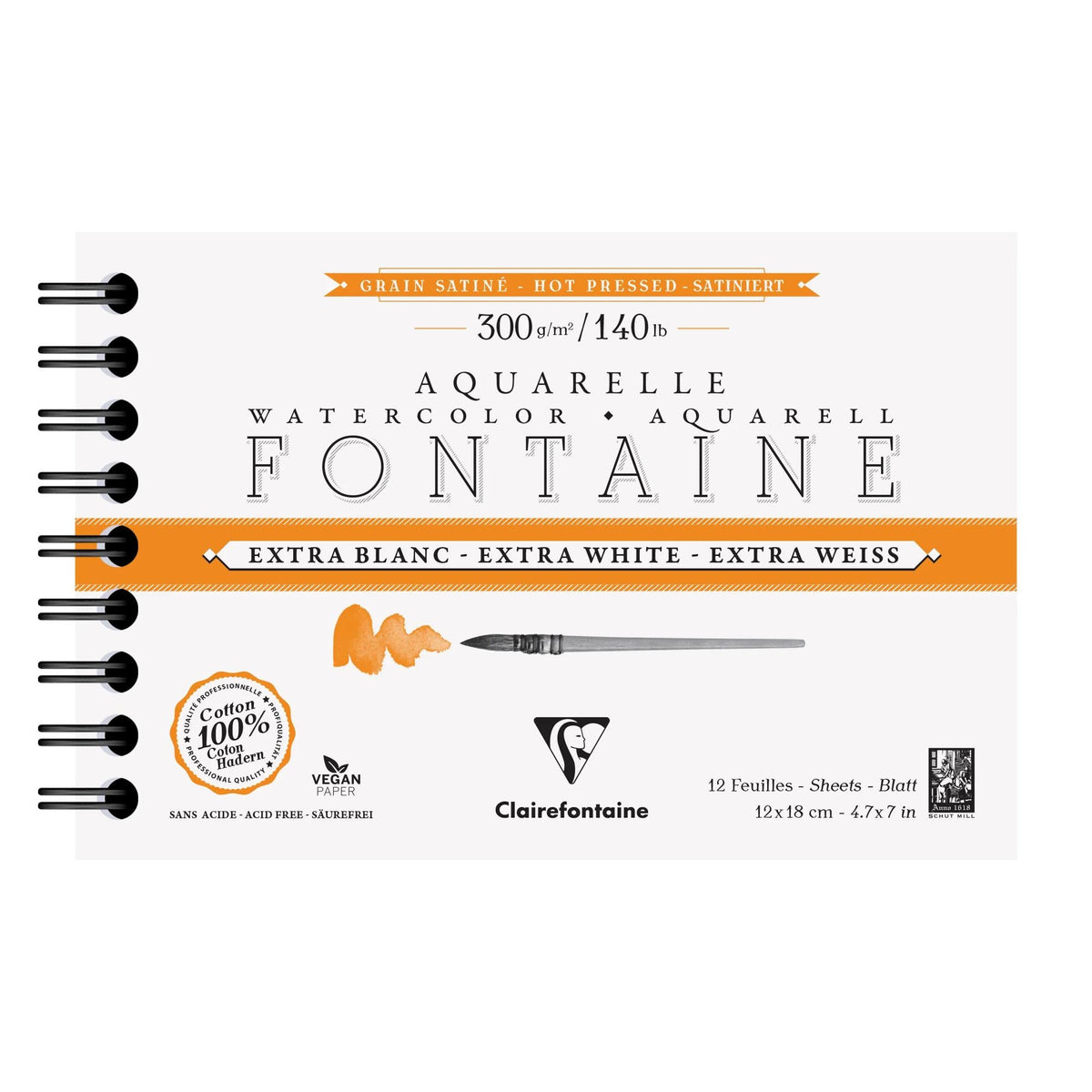 Μπλοκ ακουαρέλας CLAIREFONTAINE Fontaine HP extra λευκό 300 g/m² 12 x 18 cm - 12 φύλλα