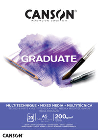 Μπλοκ Canson Graduate Mix Media λευκό 200 g/m² - 20 φύλλα, A5 κολλητό