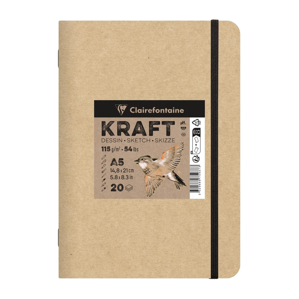 Μπλοκ χαρτί kraft CLAIREFONTAINE 115 g/m² – A5 – A4, 20 φύλλα