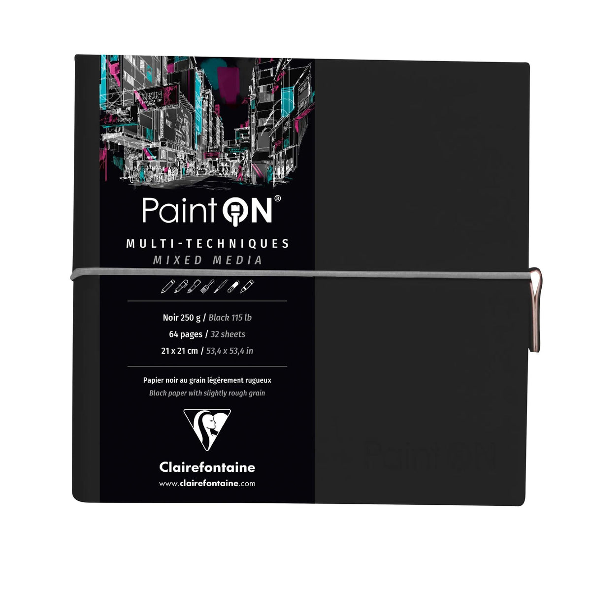 Μπλοκ χαρτιών CLAIREFONTAINE Paint'On 250 g/m² 19 x 19 cm - 32 φύλλα – Μαύρο
