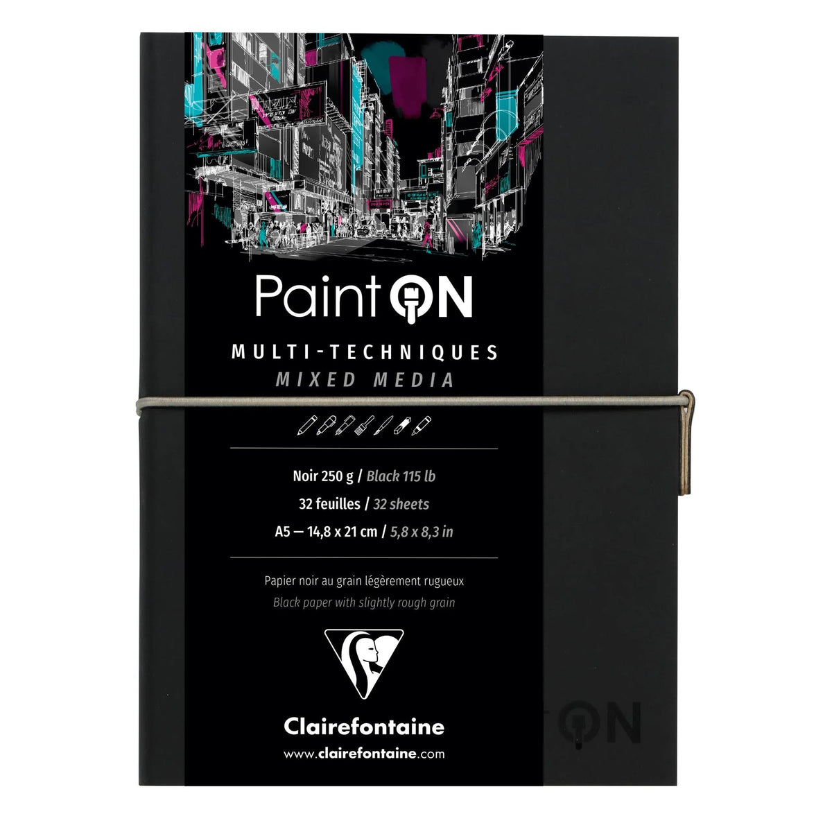 Μπλοκ χαρτιών CLAIREFONTAINE Paint'On μαύρο 250 g/m² - 32 φύλλα (A5 – 14 x 14 cm)
