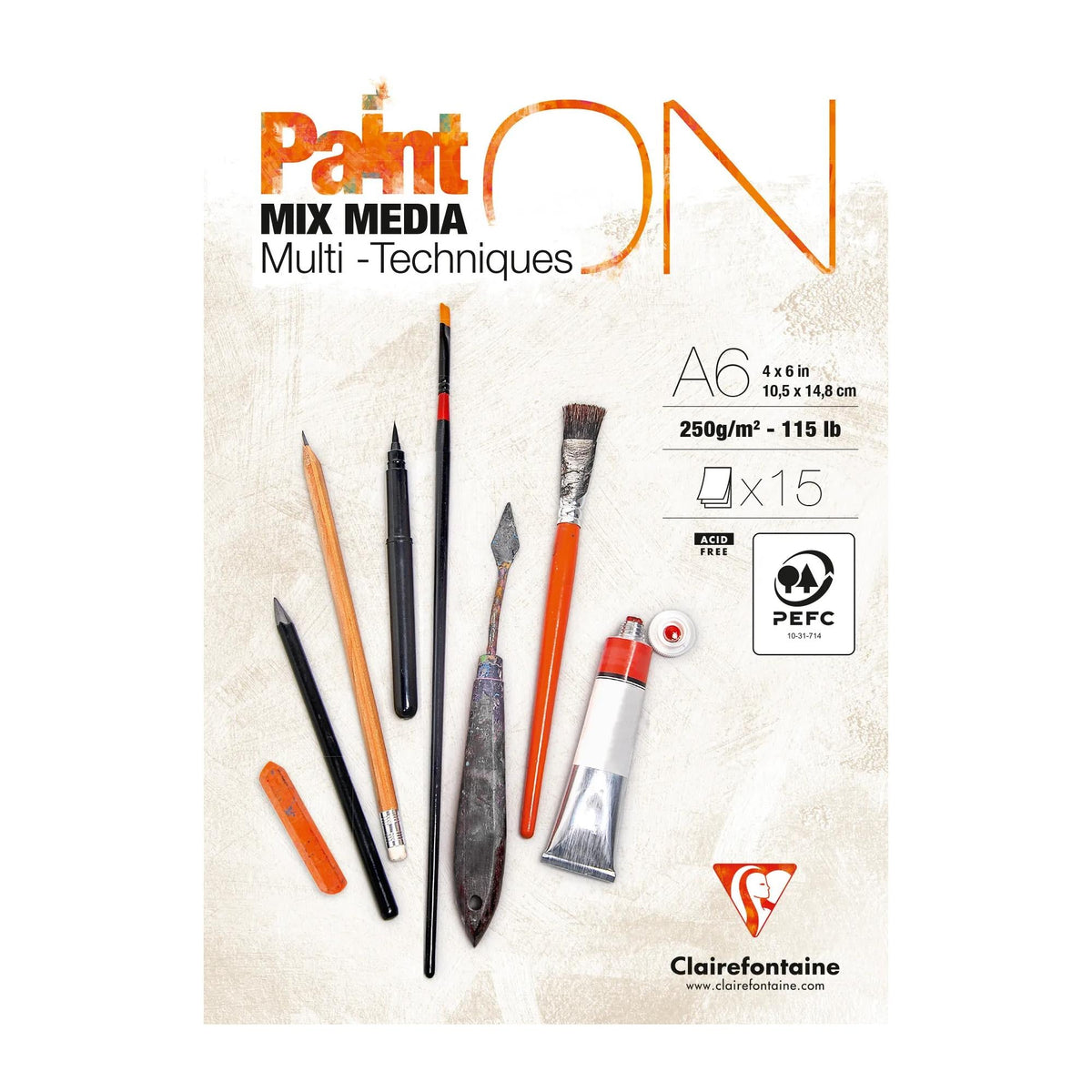 Μπλοκ για mixed media CLAIREFONTAINE Paint'On 250 g/m² A6 - 15 φύλλα