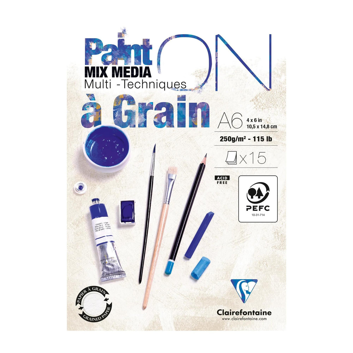 Μπλοκ mix media CLAIREFONTAINE Paint'On a grain 250 g/m² A6 - 15 φύλλα