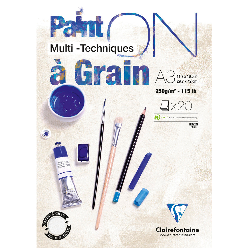 Μπλοκ mixed media CLAIREFONTAINE Paint'On a grain 250 g/m² – 20 φύλλα