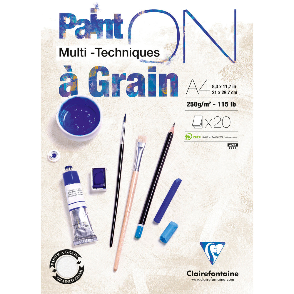 Μπλοκ mixed media CLAIREFONTAINE Paint'On a grain 250 g/m² – 20 φύλλα