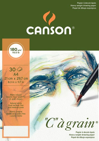Μπλοκ σχεδίου CANSON C a grain 180 g - 30 φύλλα, A4, με κόλλα, λεπτόκοκκο