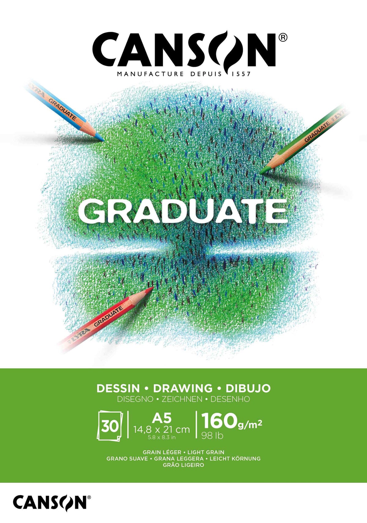 Μπλοκ σχεδίου Canson Graduate λευκό 160 g/m² 30 φύλλα A5 κολλητό