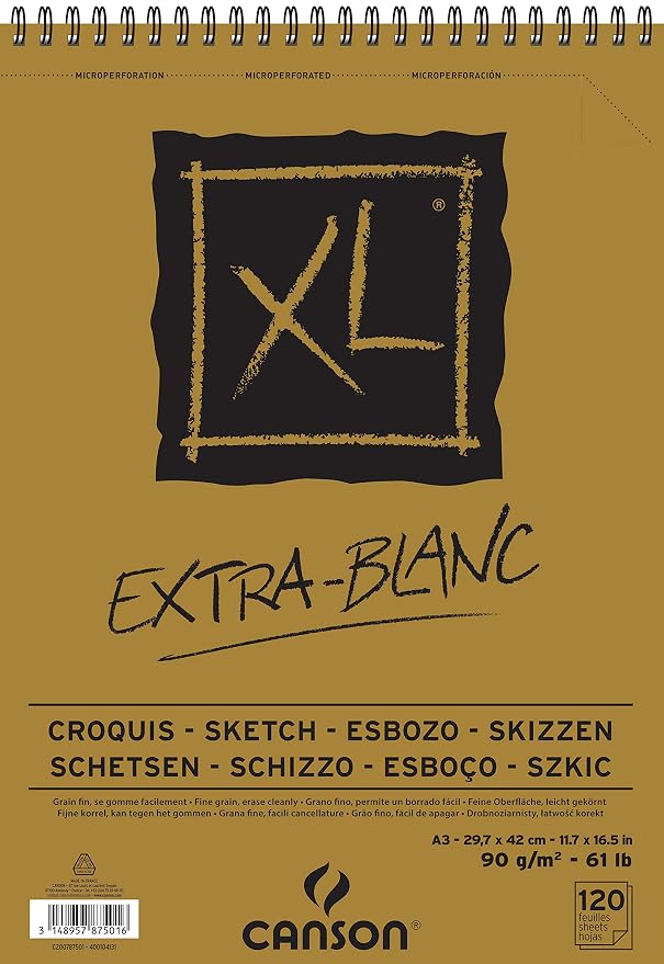 Μπλοκ σχεδίου CANSON XL Extra Blanc 90 g/m² 120 φύλλα A3 με σπιράλ στο πάνω μέρος