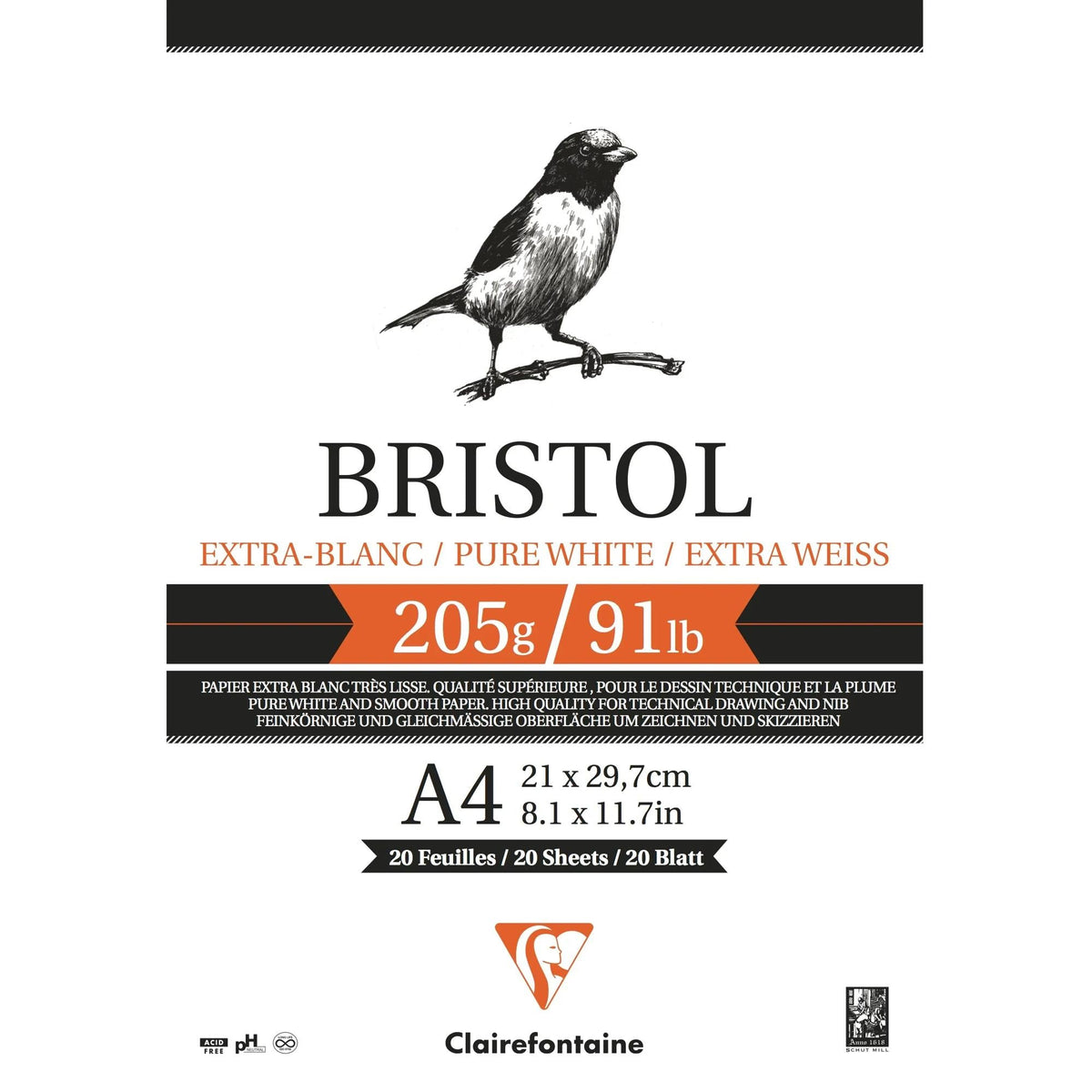 Μπλοκ σχεδίου CLAIREFONTAINE Bristol 205 g/m² A4 – A3 - 20 φύλλα