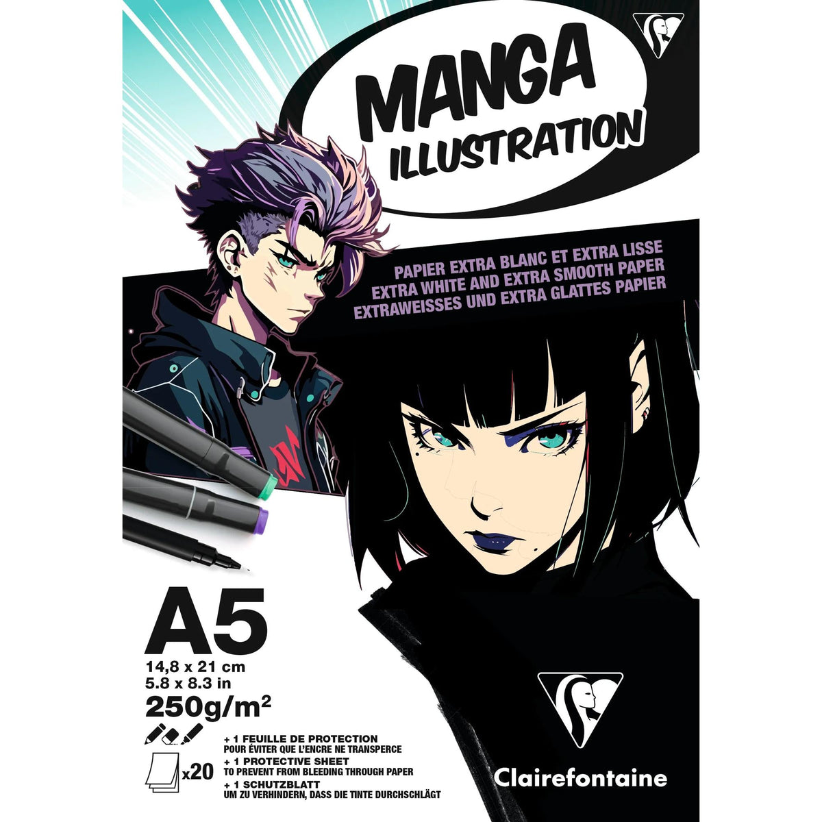 Μπλοκ σχεδίου Clairefontaine Manga Illustration 250 g/m² A5 – A3 - 20 φύλλα