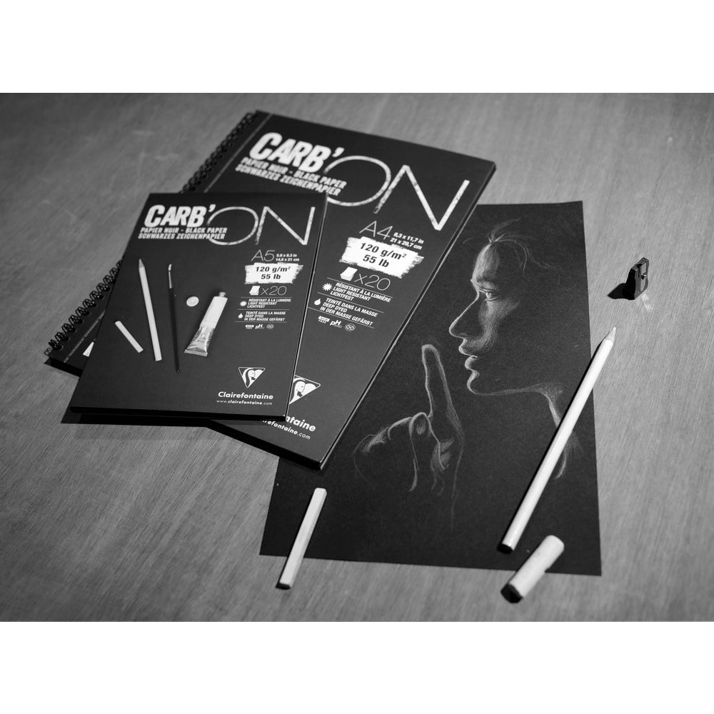Μπλοκ σχεδίου με μαύρο χαρτί CLAIREFONTAINE Carb'On 120 g/m² – 20 φύλλα
