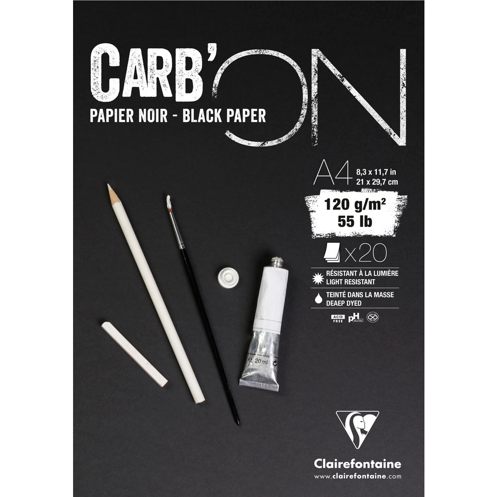 Μπλοκ σχεδίου με μαύρο χαρτί CLAIREFONTAINE Carb'On 120 g/m² – 20 φύλλα