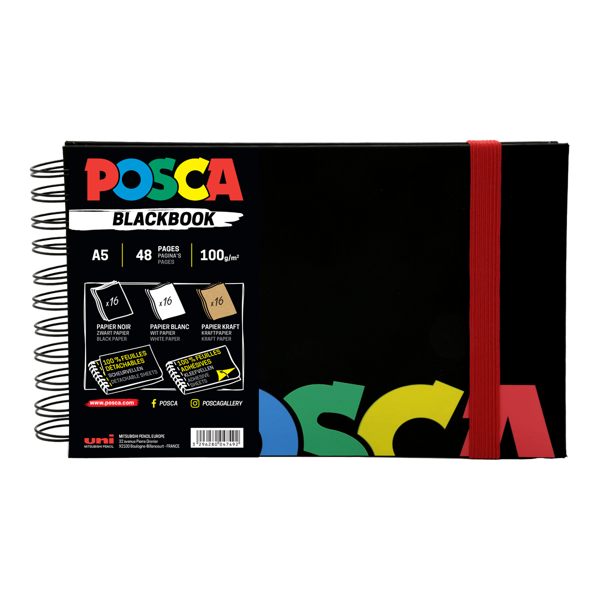 Μπλοκ σχεδίου Posca, μαύρο, A5, μιξ 3 χρωμάτων χαρτιού