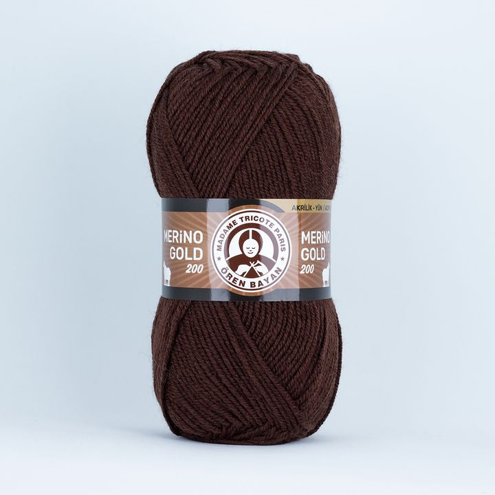 Νήματα πλεξίματος Madame Tricote Paris Merino Gold 200 - 100 g | διάφορα χρώματα - 083 σκούρο καφέ