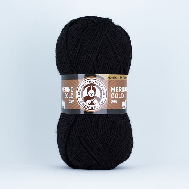 Νήματα πλεξίματος Madame Tricote Paris Merino Gold 200 - 100 g | διάφορα χρώματα - 999 μαύρο