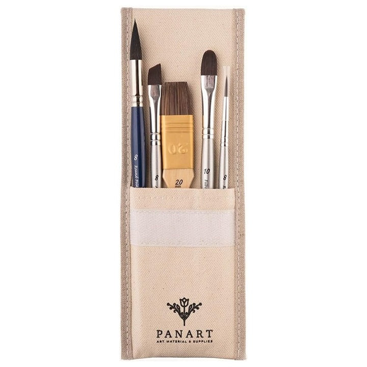 PanArt ATL-01 Σετ πινέλων σε βαμβακερή θήκη για ακουαρέλα και ακρυλικό, 5 τεμάχια