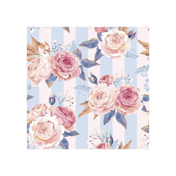 Πετσέτες ντεκουπάζ - Pink Roses on Blue Stripes - 1τμχ