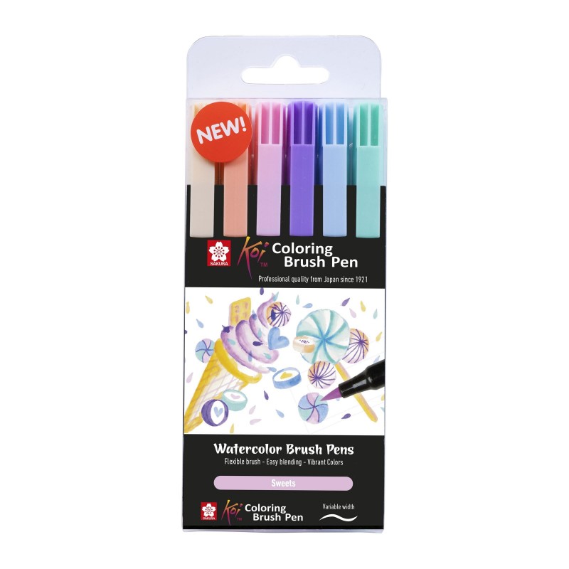 Μαρκαδόροι πινέλου ακουαρέλας Sakura Koi Coloring Brush Pen - σετ 6 τεμ. Sweets