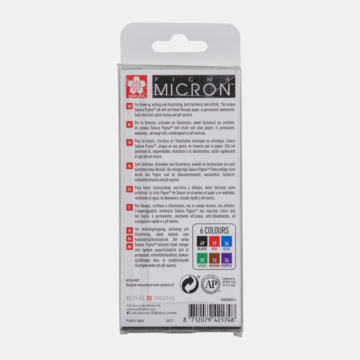 Sakura Pigma Micron 01 τεχνικοί μαρκαδόροι 0,25 mm σετ 6 χρωμάτων