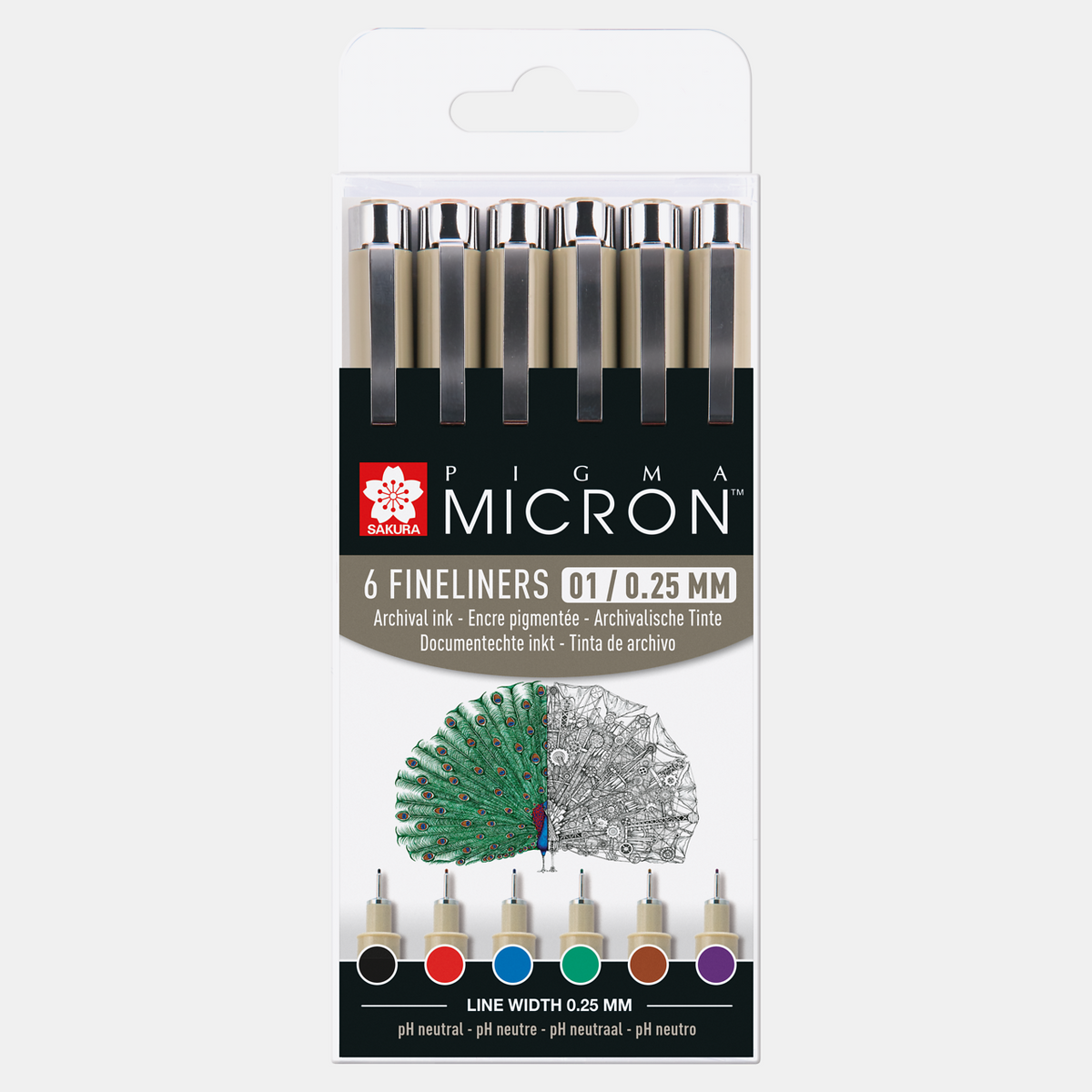 Sakura Pigma Micron 01 τεχνικοί μαρκαδόροι 0,25 mm σετ 6 χρωμάτων