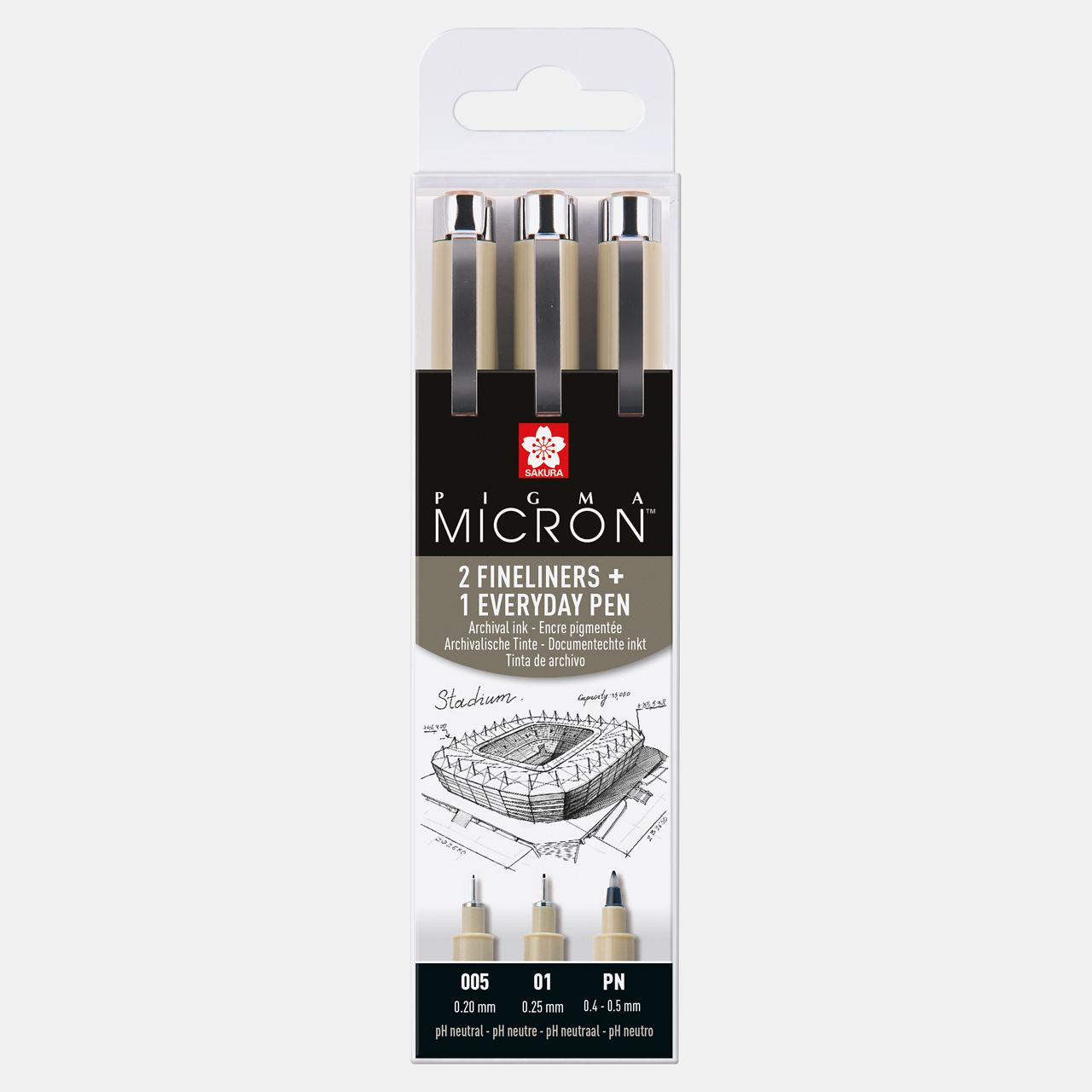 Σετ τεχνικών μαρκαδόρων SAKURA Pigma Micron Architecture 3 τεμ. - 005, 01, PN Black