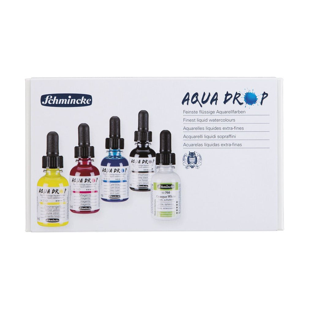 Schmincke AQUA DROP σετ σε χάρτινη συσκευασία, 5 x 30 ml (βασικά χρώματα) + καλυπτικό λευκό
