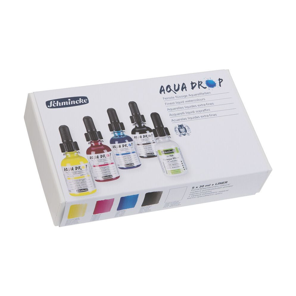 Schmincke AQUA DROP σετ σε χάρτινη συσκευασία, 5 x 30 ml (βασικά χρώματα) + καλυπτικό λευκό