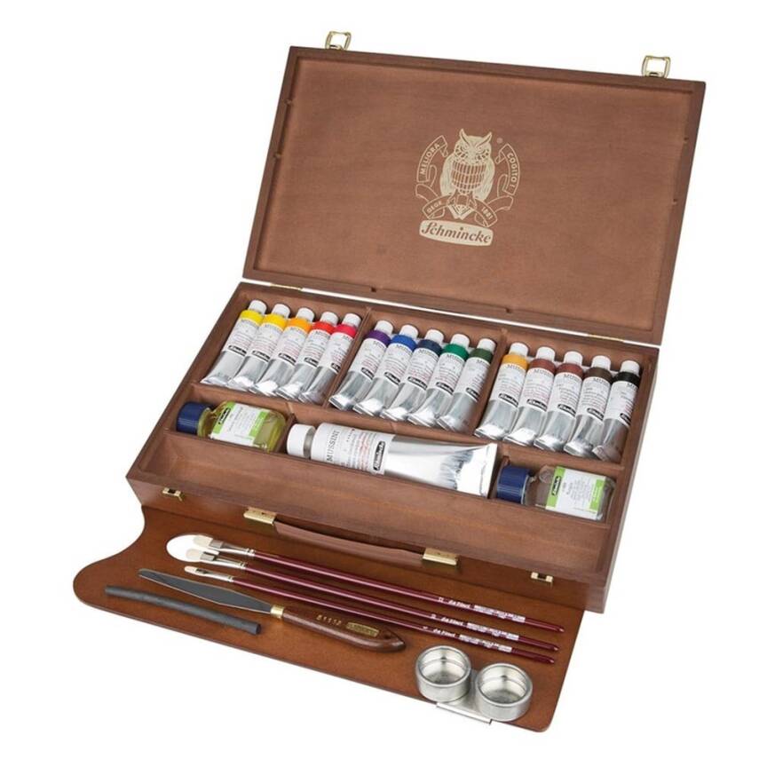 Schmincke MUSSINI ξύλινη κασετίνα με χρώματα 15 x 35 ml και λευκό 150 ml