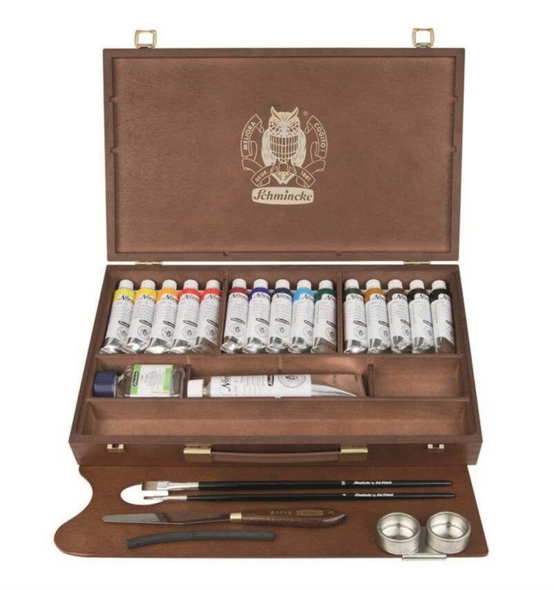 Ξύλινη κασετίνα Schmincke NORMA Professional, 15 x 35 ml + λευκό 120 ml